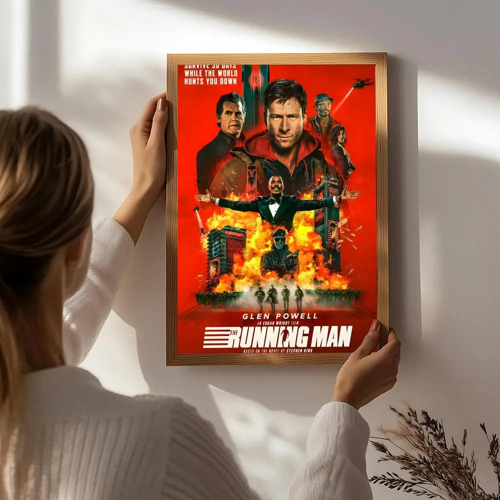 Movie T-The Running Man Poster HD Self Adhesive Waterproof Wall Art Ideal for Home Office Dorm Bedroom Great Gift Peaceful Pleasures Health and Wellness White8 50X70cmNoframe