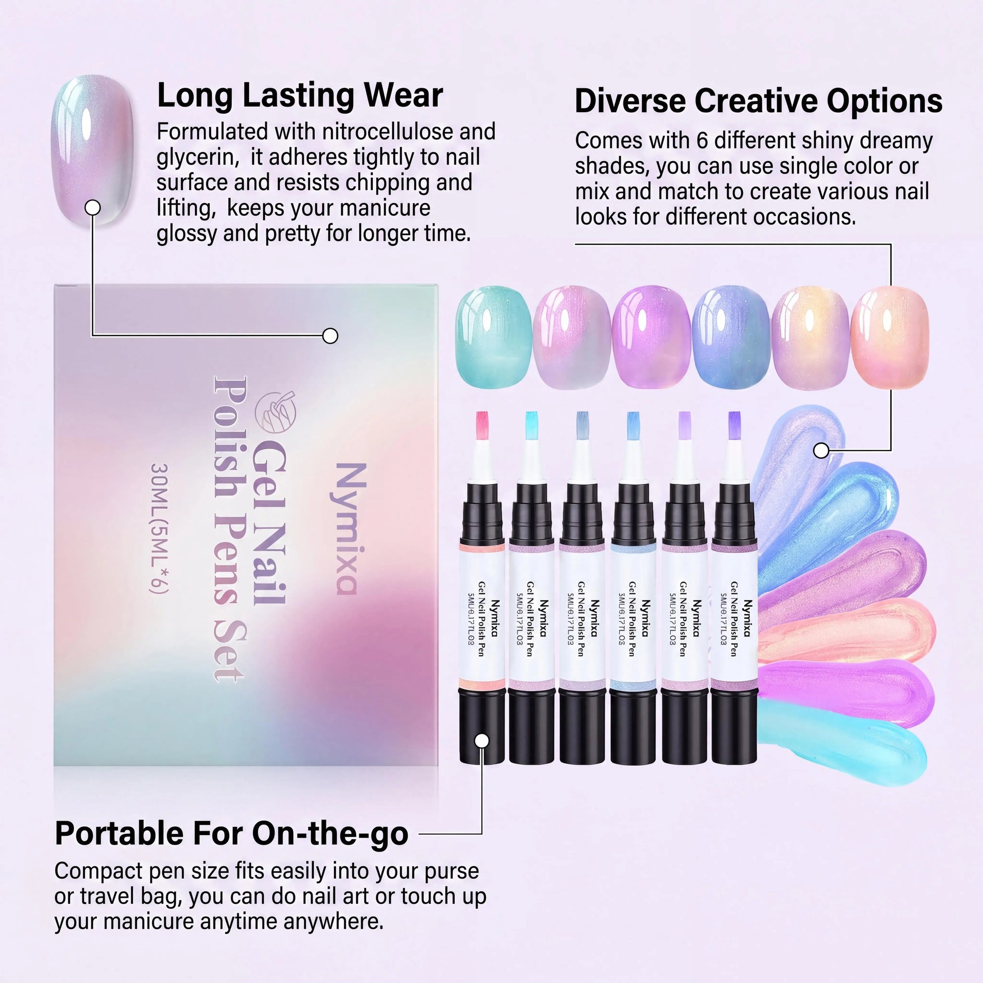 Macaron Color Nail Polish Pen Pearlescent High Pigment Easy Drawing Multi Pattern Creation Home Manicure Nail Gel Polish Pen Set Peaceful Pleasures Health and Wellness