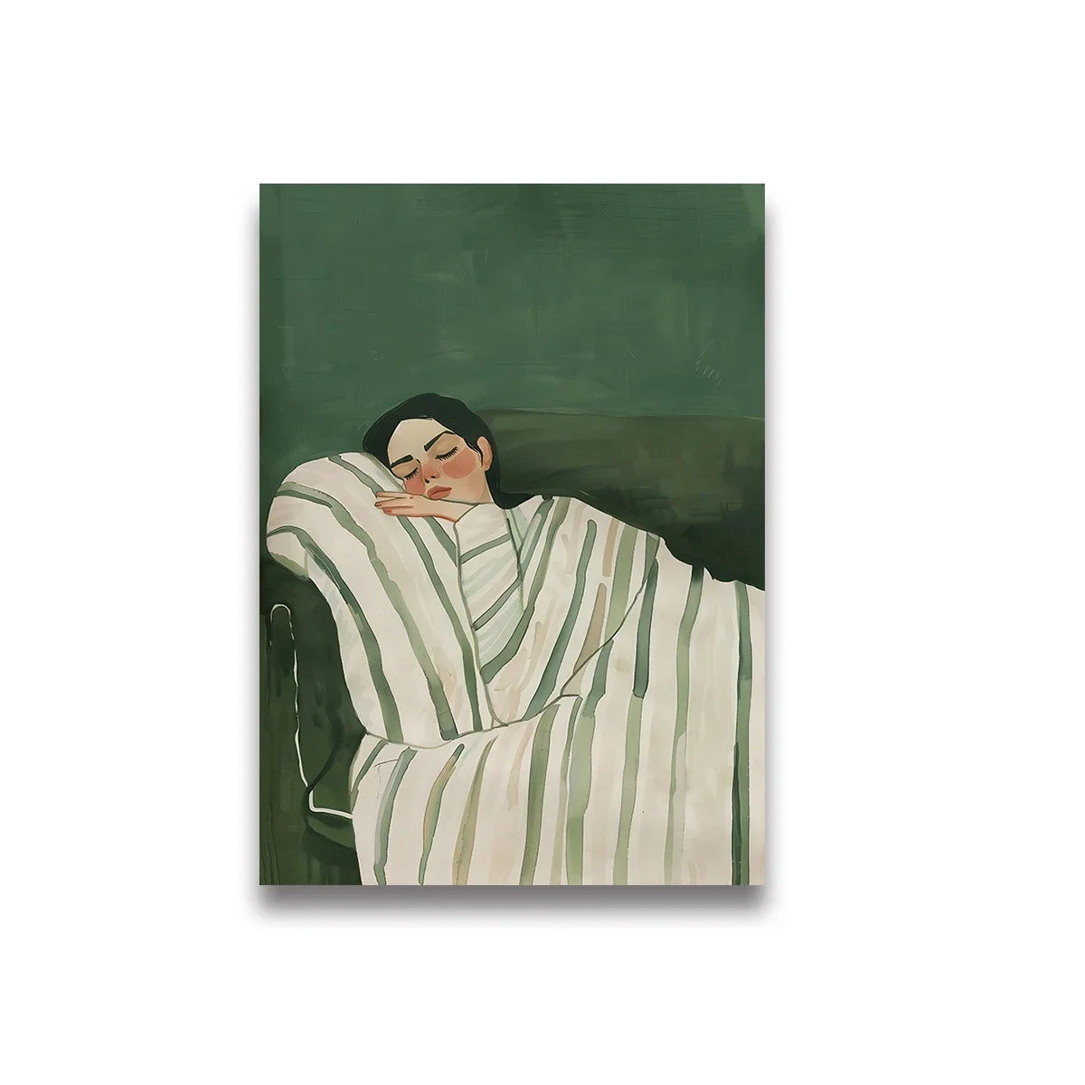 Abstract Woman Coffee Canvas Print | Green Stripe Modern Wall Art Canvas Wall Art Peaceful Pleasures Health and Wellness TL1704 20x30cm Unframed