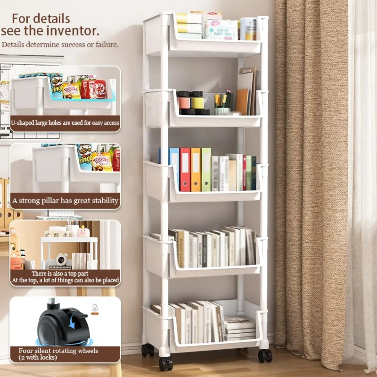 Rolling Storage Trolley Cart With Wheels – Multi-Layer Peaceful Pleasures Health and Wellness