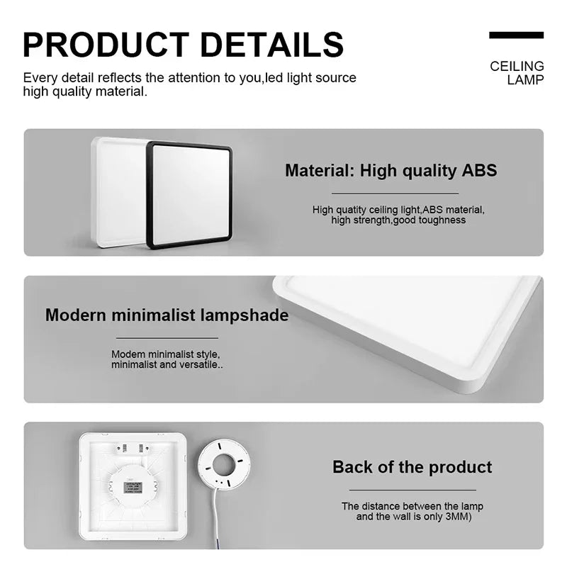 RUNTOIN 24W-36W Ultra-Thin Square LED Flush Mount Ceiling Light