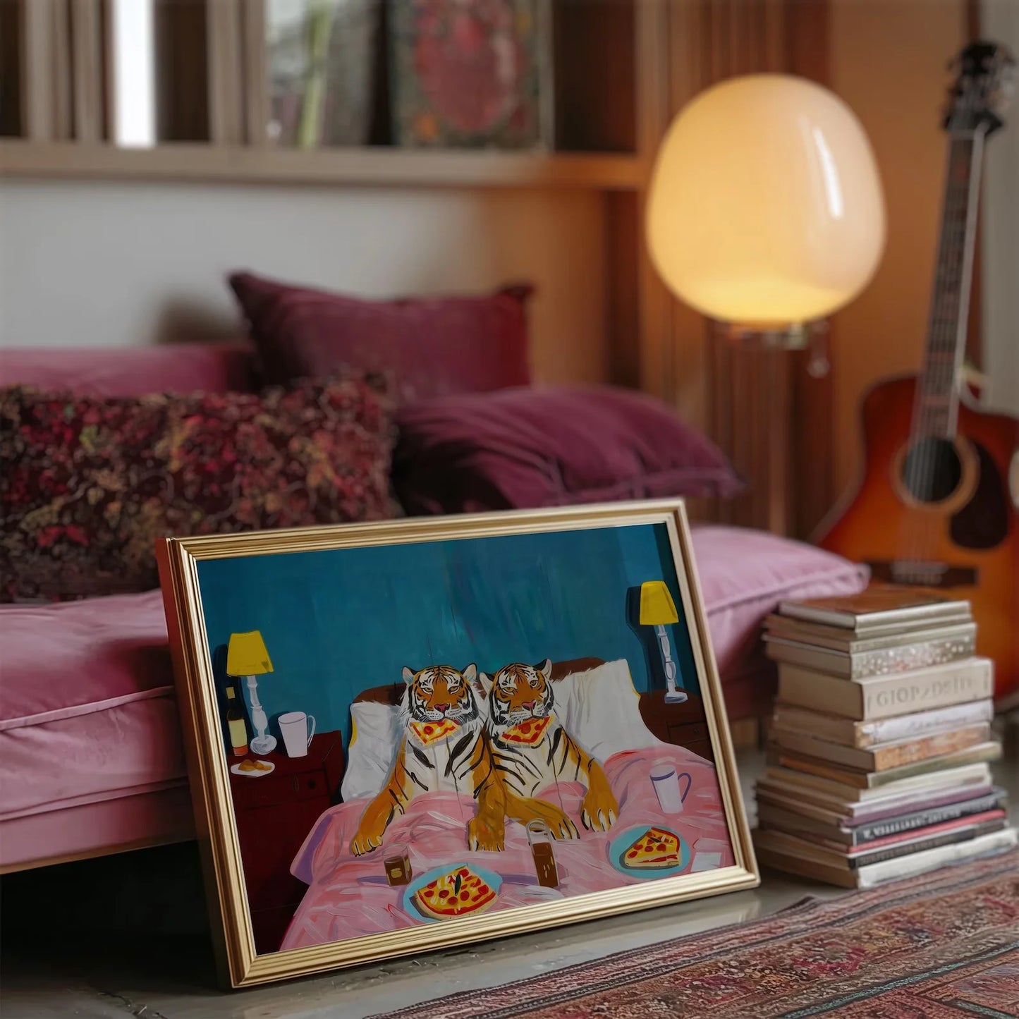 Tiger Pizza Retro Canvas Wall Art | Dopamine Decor Print