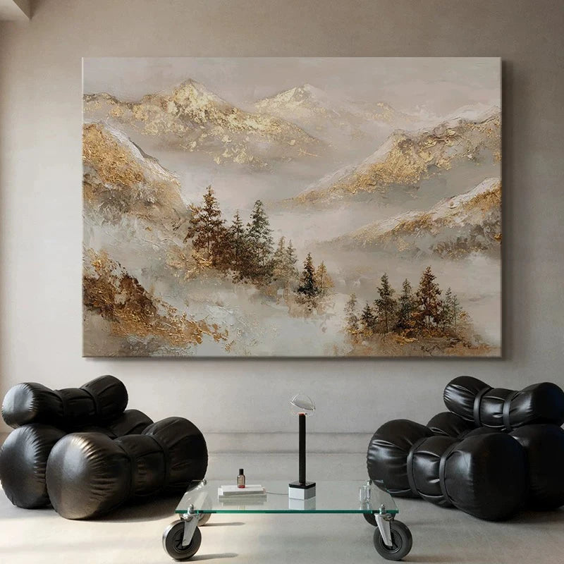 Abstract Gold Mountains Handmade Canvas Oil Painting Wall Art Canvas Oil Painting Peaceful Pleasures Health and Wellness No frame 120cmx240cm