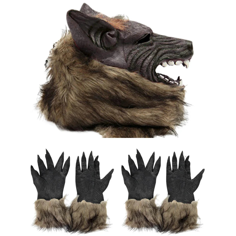 Halloween Theme Wolf Gloves and Mask Halloween Wolf Cosplay Costume Props for Holiday Birthday Gift Peaceful Pleasures Health and Wellness