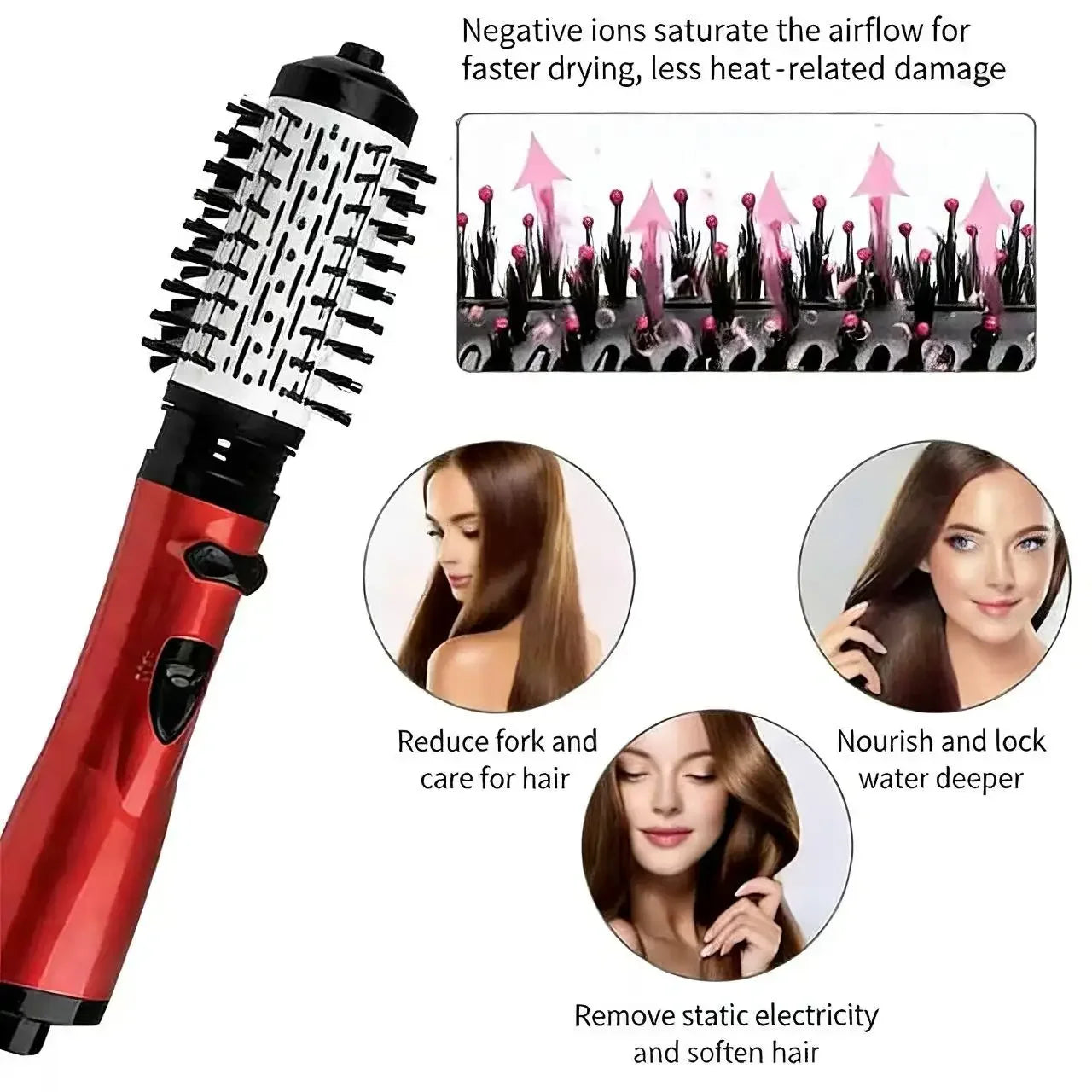 Negative Ion Automatic Curling Comb 3 in 1 Wave Big Curly Hair Straightener Hot Air Brush High Wind Blow Dry Brush Hair Care Peaceful Pleasures Health and Wellness