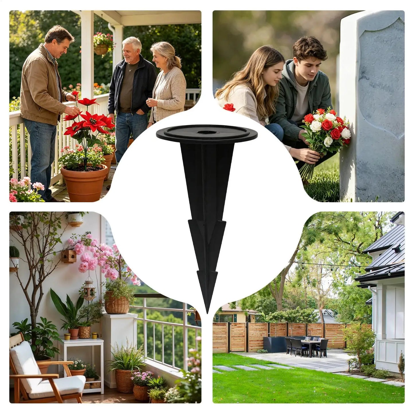 Cemetery Flower Holder With Stake Floral Vase Outdoor Yard Garden Decoration For Grave Memorial, Artificial Plants, Window Box Peaceful Pleasures Health and Wellness