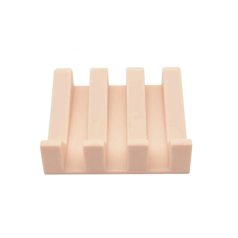 Silicone Soap Box with Tilted Drain Design Easy Drying Non Toxic Soft Base for Bathroom Kitchen Shower Washable Soap Dish Peaceful Pleasures Health and Wellness Light pink