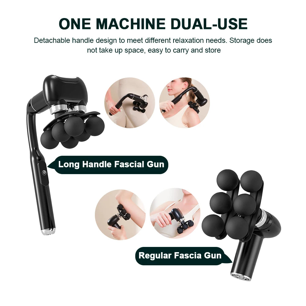 6-Heads Handhel Fascia Gun High Frequency Vibration Body Massage Gun Neck Shoulder Waist Back Handle Massager Fascia masajeador Peaceful Pleasures Health and Wellness