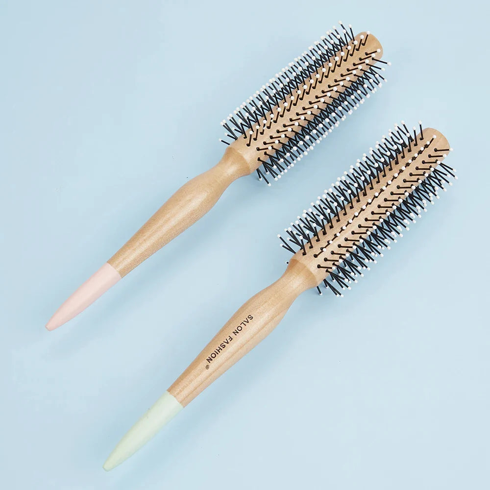 Natural Wood Round Curling Brush – Anti-Static Nylon Bristles