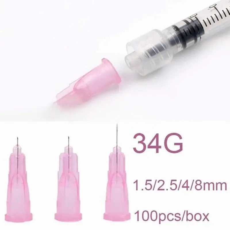 100PCS 34G Dental Irrigation Syringe Needles | 1.5–8mm Tips