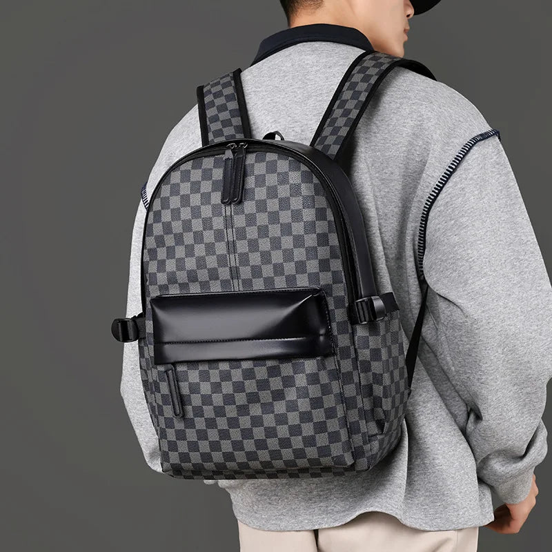 Men's Plaid PU Backpack | Laptop Travel Commuter Bag 20-35L