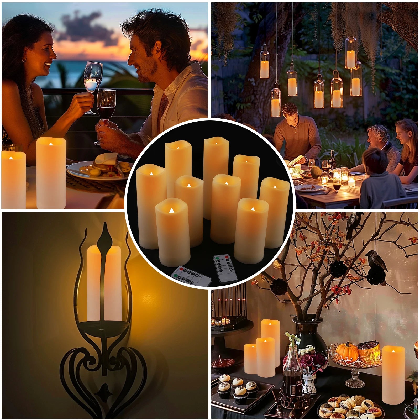 Waterproof Flameless LED Candles with 10-Key Remote Flickering Outdoor Battery Operated Electric Lighting for Halloween Wedding Peaceful Pleasures Health and Wellness
