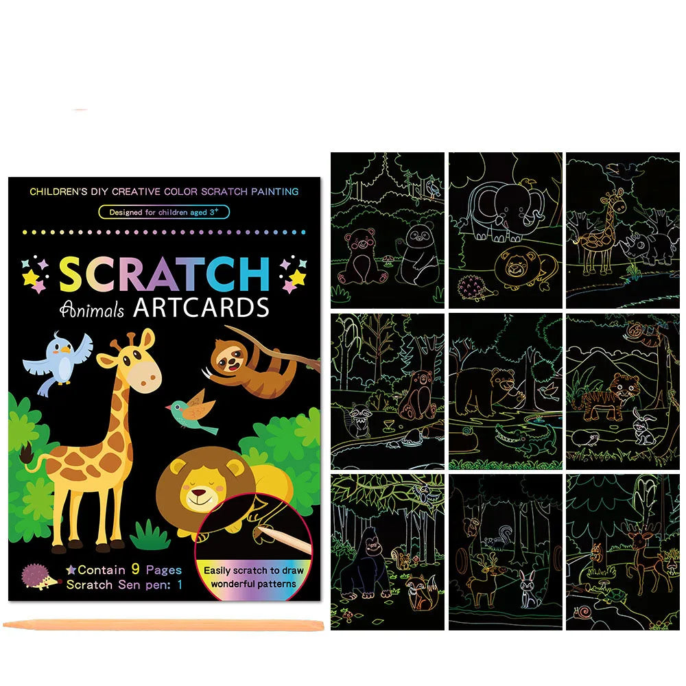 Children Scratch Painting Magic Rainbow Colors Art Card Books Early