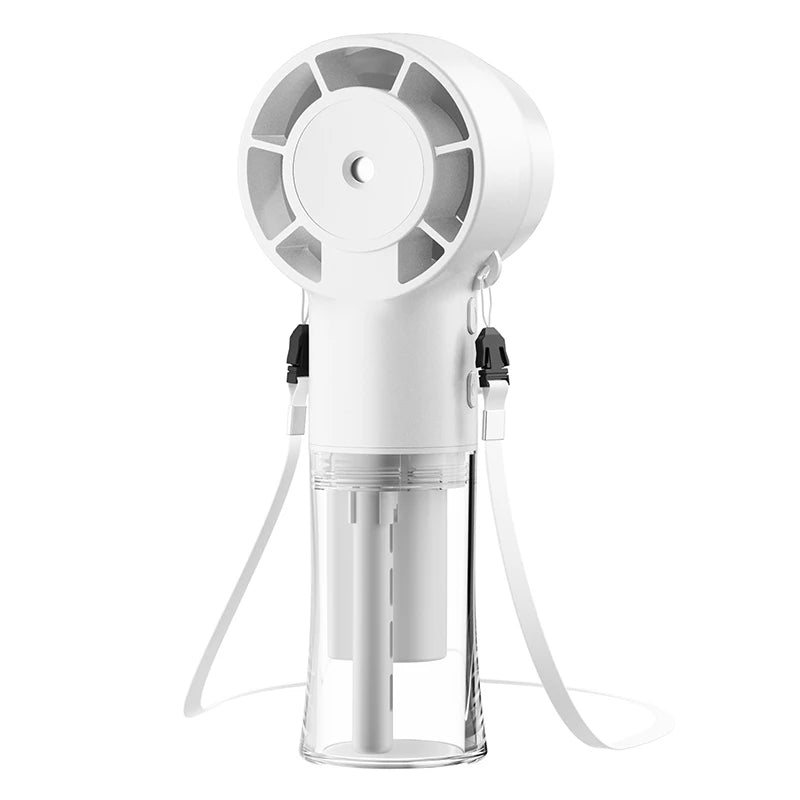 Water Mist Fan Portable Handheld Humidifier Fan with Sprayer Rechargeable 4 Wind Speed Coolling Mist Fan Mini Water Spray Fan Peaceful Pleasures Health and Wellness White