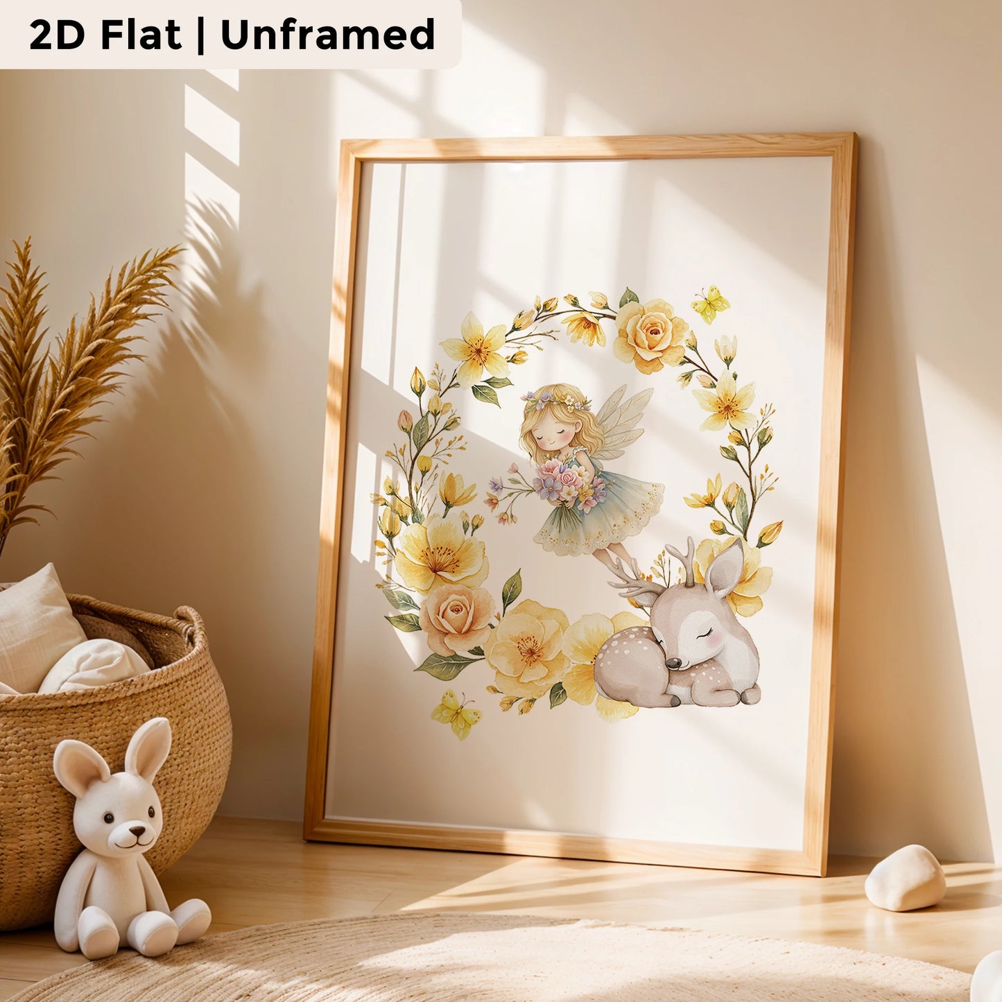3-Piece Cartoon Rabbit Yellow Wreath Canvas Wall Art | Home Decor