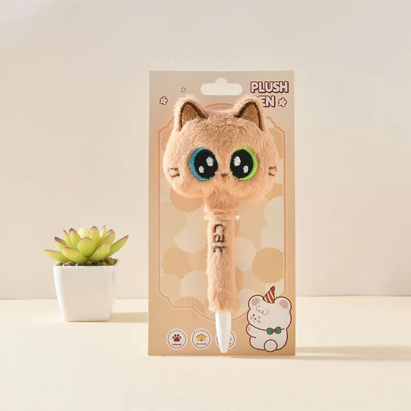 Cute Cat Plush Gel Pen 0.5mm Black Ink – Fun Stationery Gift