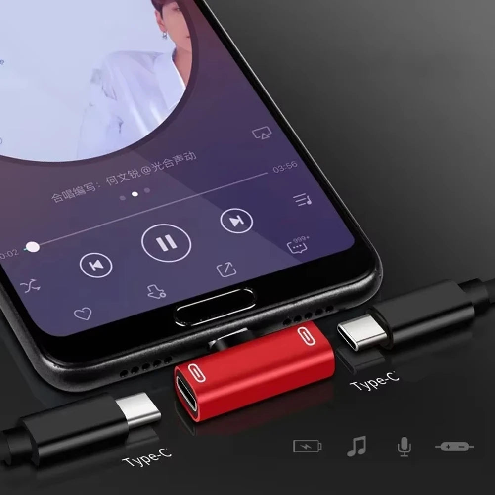 (ABDH) 3 in 1 Double Type-C Adapter Type-C Charge Cable Charger Earphone Converter for Smartphones Headphone Adapter Red Peaceful Pleasures Health and Wellness
