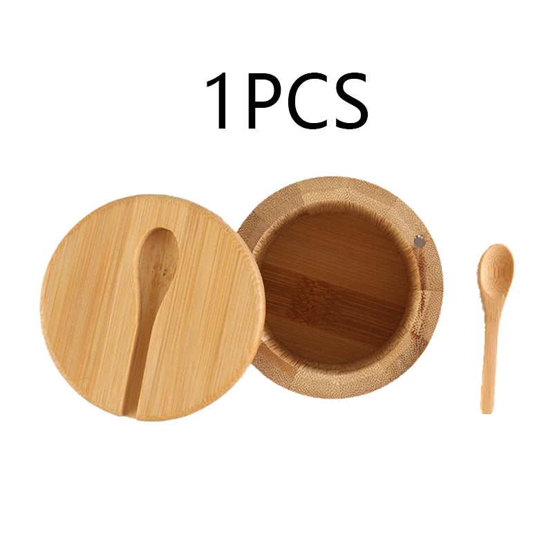 Bamboo Seasoning Jar with Magnetic Lid & Spoon – Salt, Pepper & Condiment Storage Pot