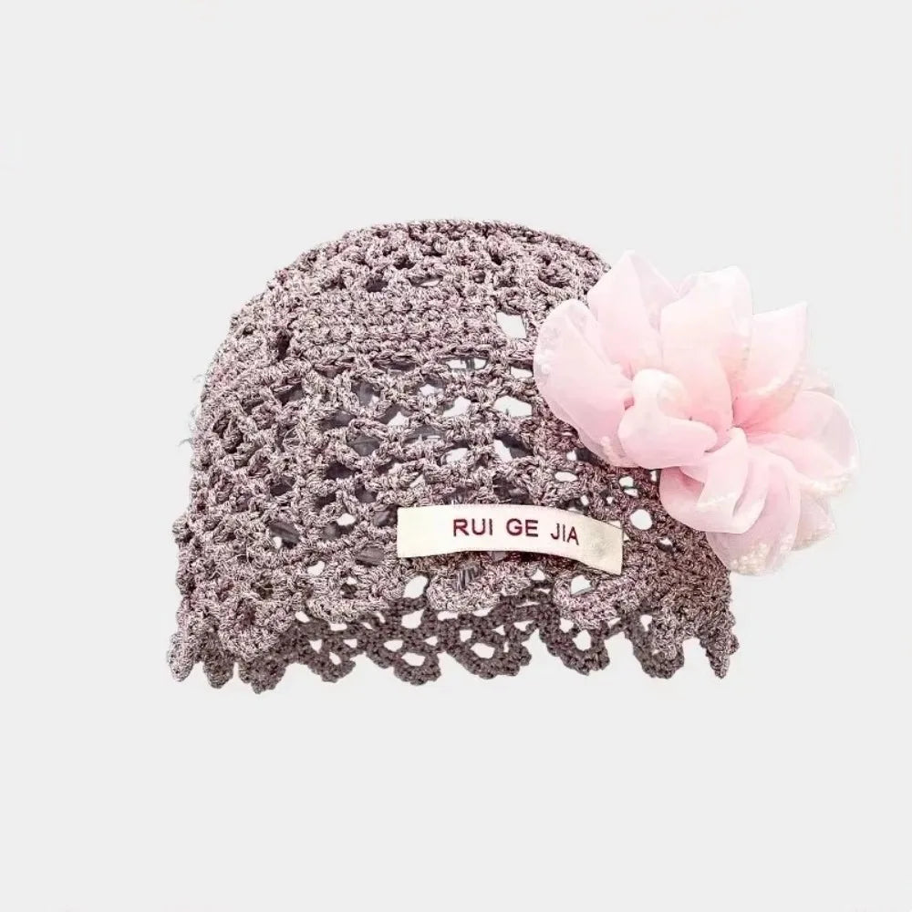 3D Flower Hollow Knit Beanie – Breathable Summer Cap