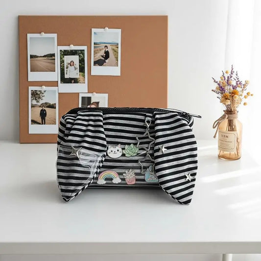 Striped Devil Horn Pencil Case – Large Capacity Pouch Set of 2 Pencil Case Pouch Oasis Select