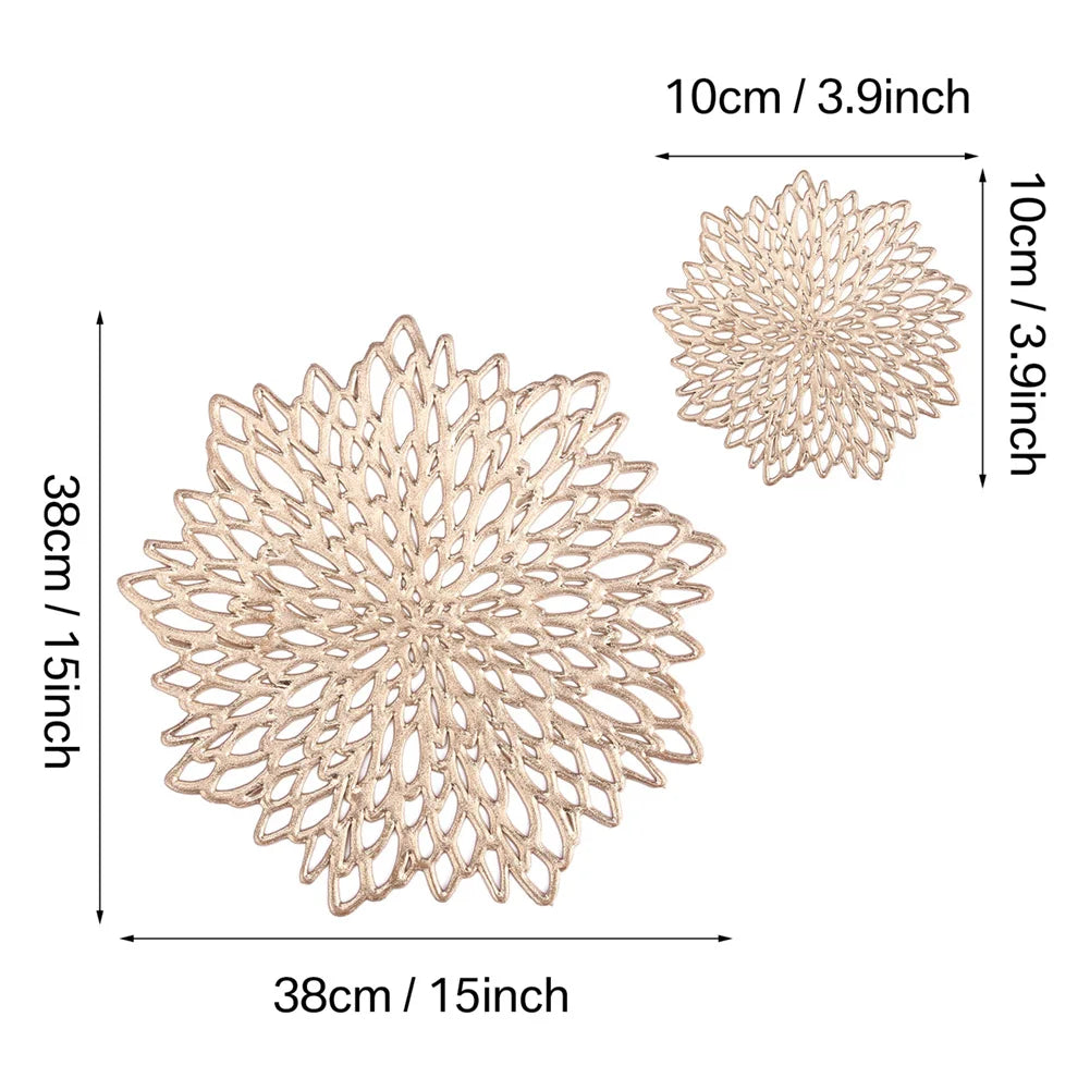 10CM/38CM Vinyl Hollow Out Cup Coaster PVC Flower Round Irregular Placemat Pads for Kitchen Wedding Party Holiday Home Decor Peaceful Pleasures Health and Wellness
