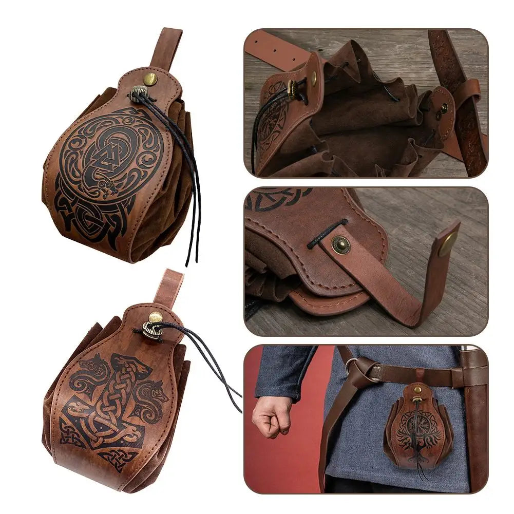 Celtic PU Leather DnD Dice Bag | Medieval Drawstring Pouch