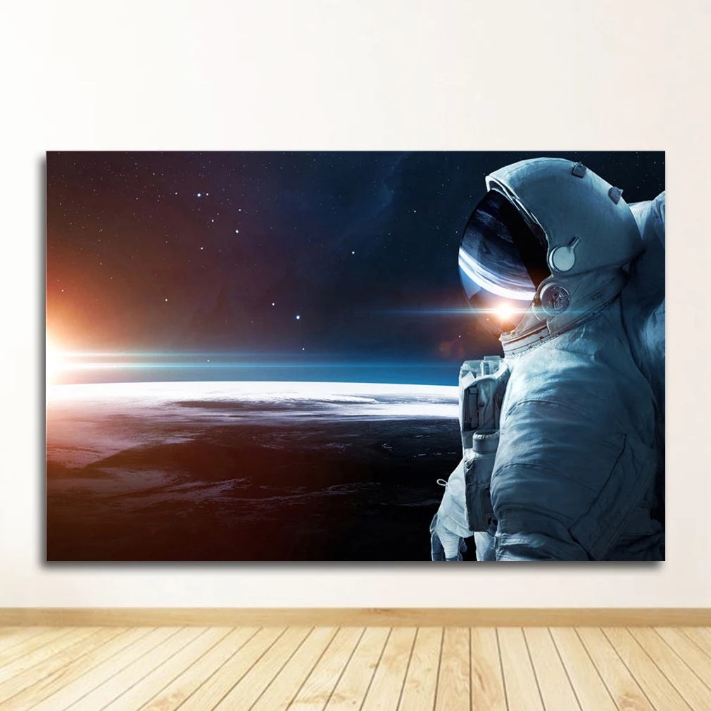 Space Galaxy Canvas Wall Art – Astronaut Planet Universe Poster