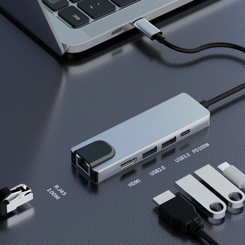 5/8Ports USB C Docking Station Type C to HDMI /RJ45 100M Splitter USB 3.0 5Gbps High Speed USB C HUB Adapter For Laptop Macbook Peaceful Pleasures Health and Wellness