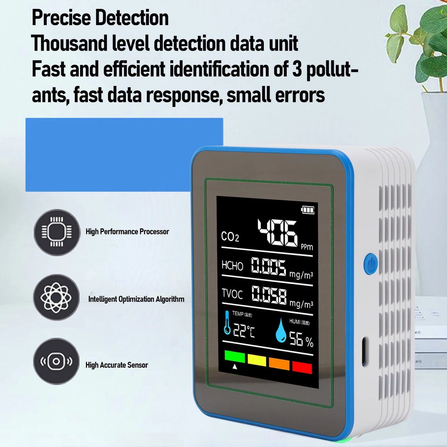 Air Quality Detector 5 in 1 LCD Color Screen Long Battery Life CO2 TVOC HCHO Meter Fast Data Refresh Rechargeable for Office Peaceful Pleasures Health and Wellness