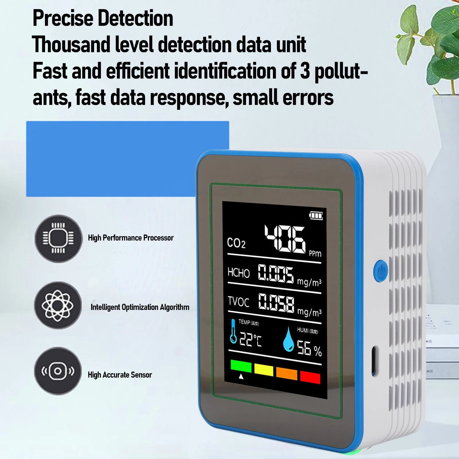 Air Quality Detector 5 in 1 LCD Color Screen Long Battery Life CO2 TVOC HCHO Meter Fast Data Refresh Rechargeable for Office Peaceful Pleasures Health and Wellness