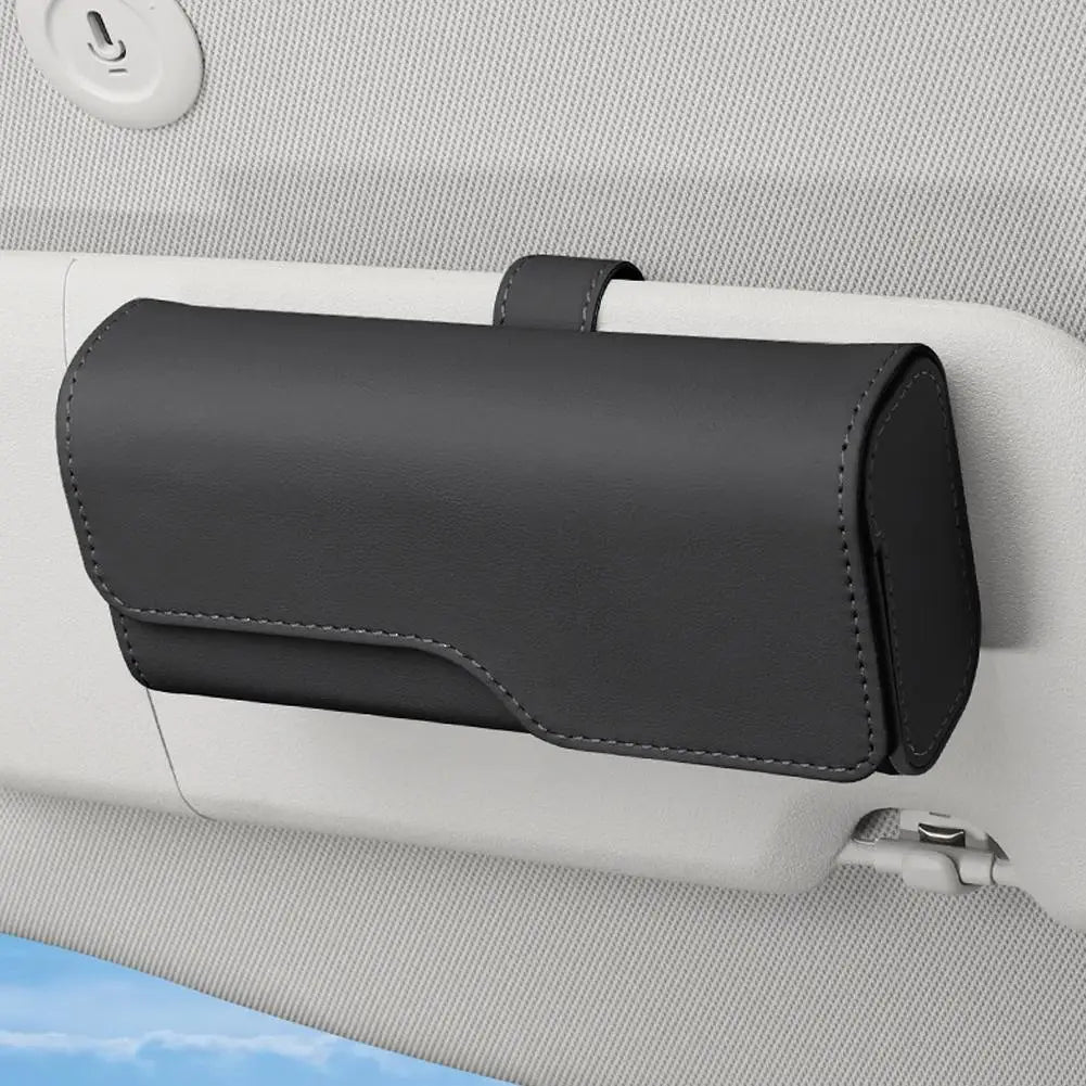 Leather Car Glasses Storage Box Sun Visor Eyeglasses Holder Clip On Auto Visor Glasses Organizer Sun Visor Eyeglasses Storage Peaceful Pleasures Health and Wellness