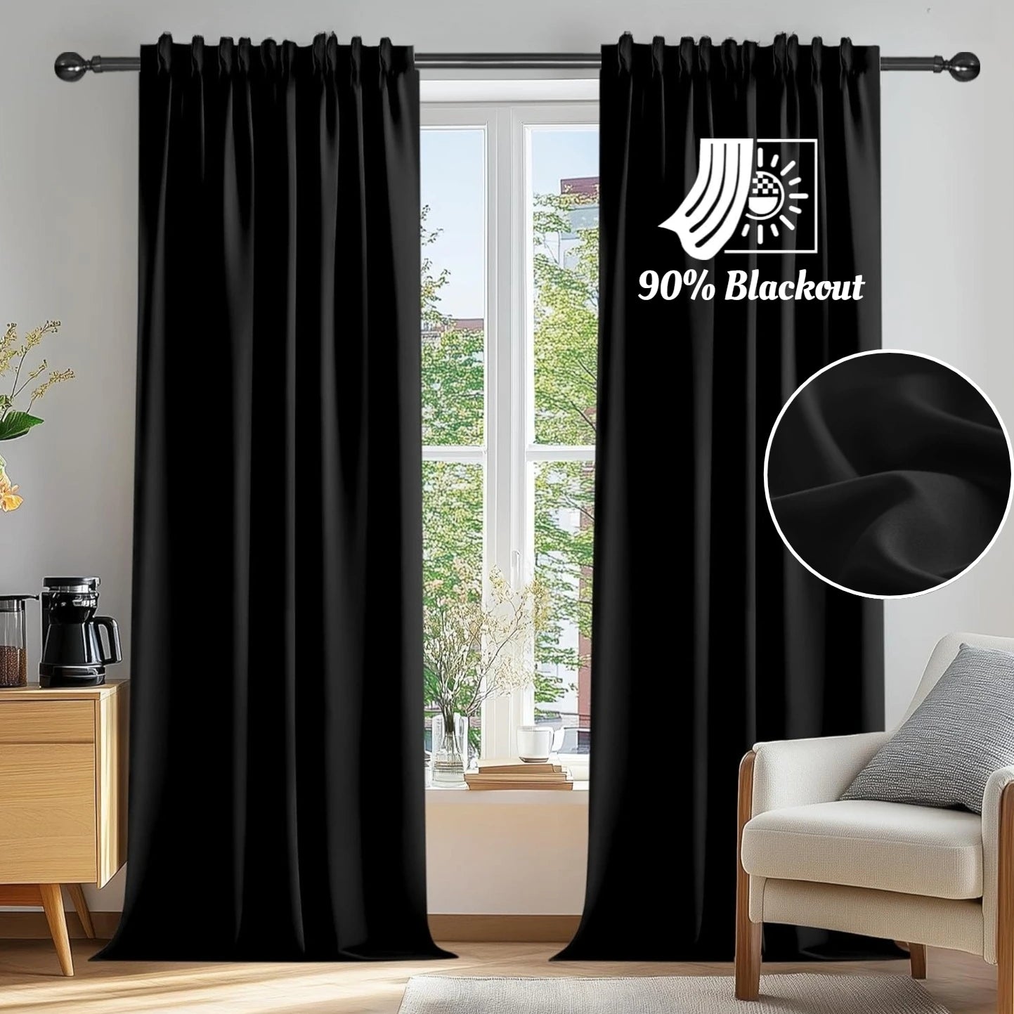 Blackout Curtains for Bedroom Thermal Top Tape Blackout Curtain Drapes for Home Room Light Blocking Darkening Window Treatment Peaceful Pleasures Health and Wellness