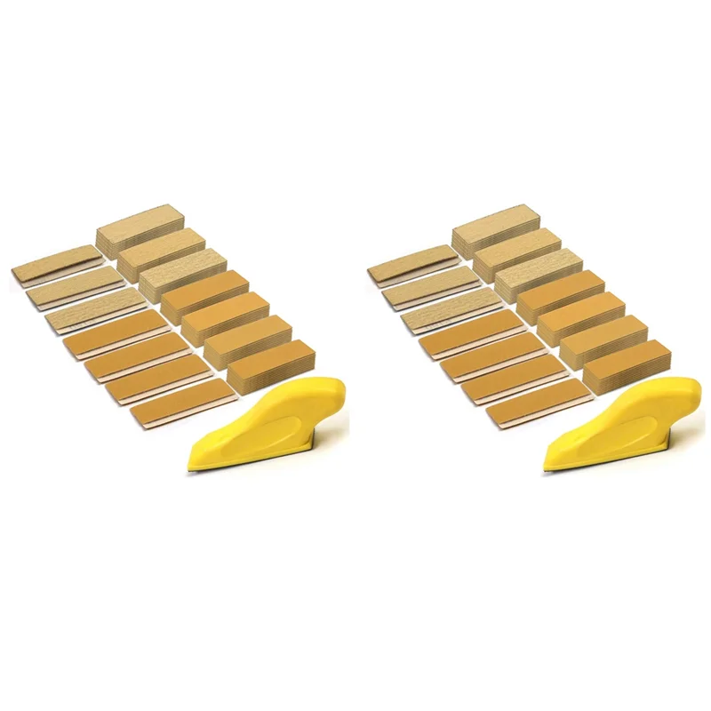 Y51A-140Pc Sander Paper Kit,3.5X1in Hand Sanding Block For Wet Dry Hook & Loop Alumina 80 To 600 Grit Sandpaper Peaceful Pleasures Health and Wellness Yellow