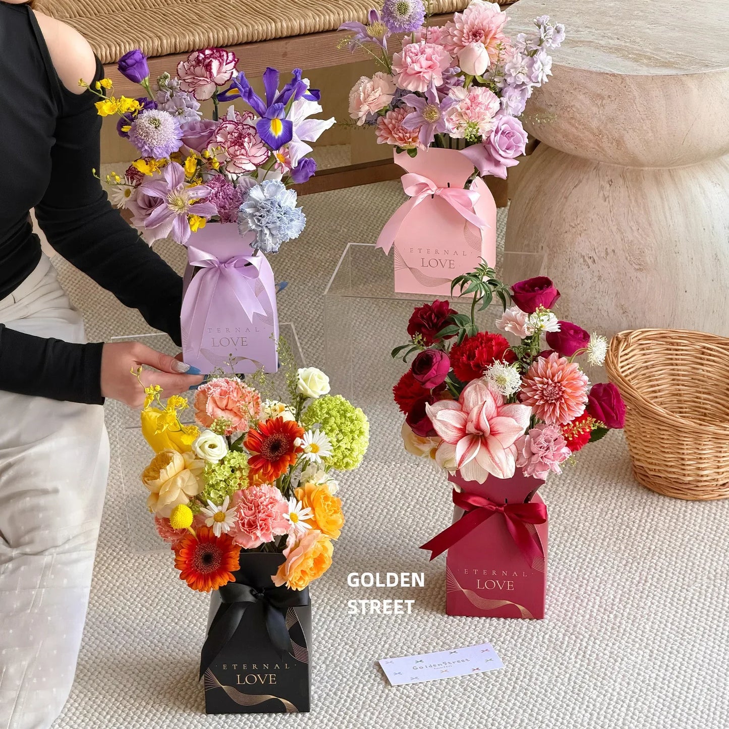 Flower Gift Box Bouquet Wrap with Handle – 10–40 Pack