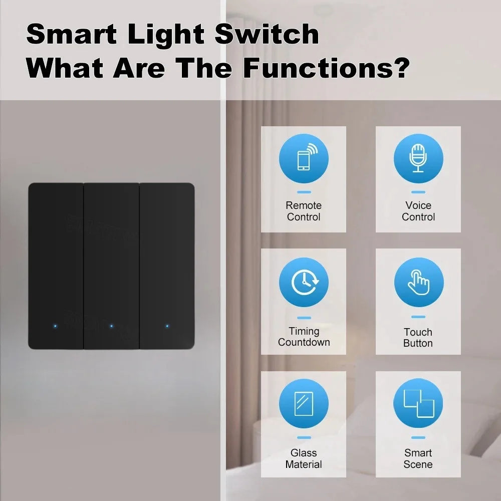 Tuya WiFi Smart Wall Light Switch Push Button No/With Neutral Wire Timing SmartLife Remote Control Panel Works With Alexa Google Peaceful Pleasures Health and Wellness