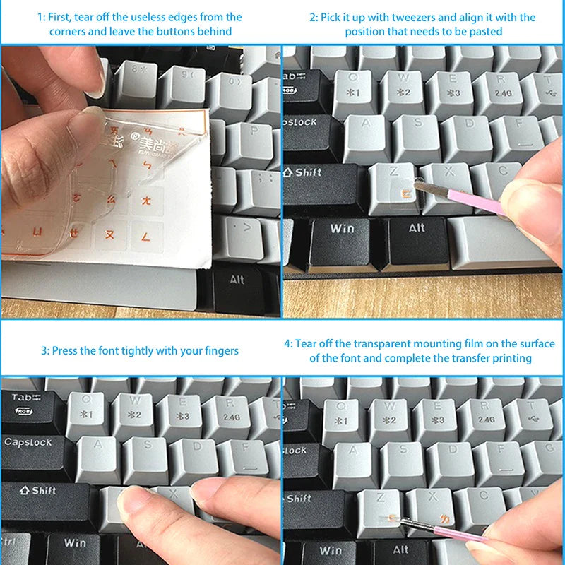German Keyboard Stickers Transfer Film with Tweezers – QWERTZ
