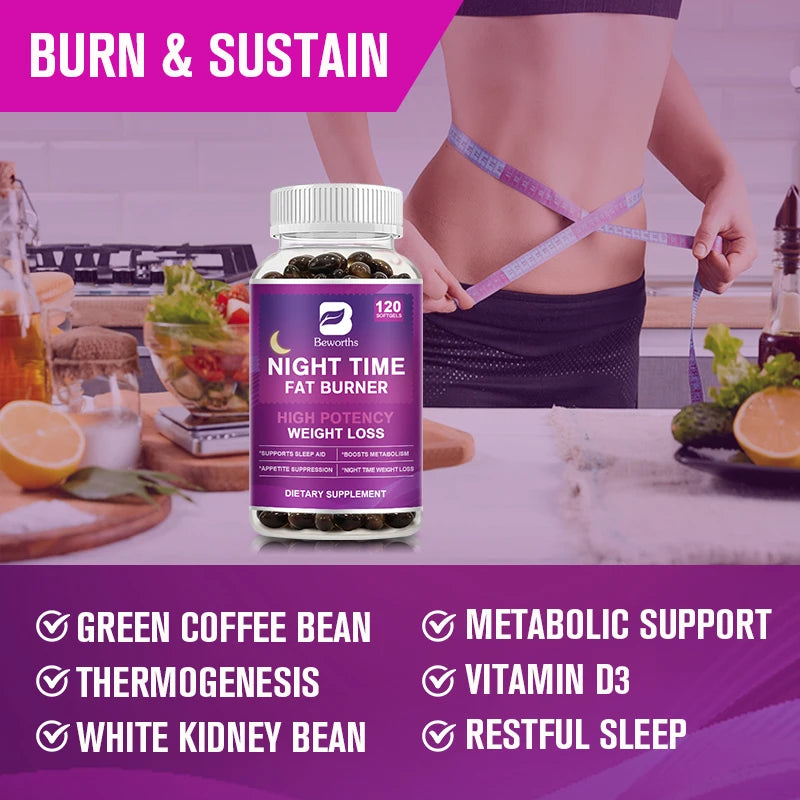 BEWORTHS Night Time Fat Burner Capsules 120ct Peaceful Pleasures Health and Wellness