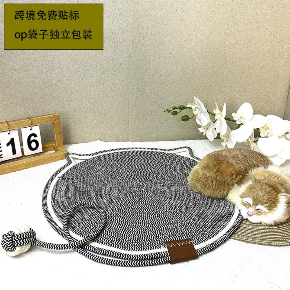 Cotton Rope Woven Cat Scratching Mat and Toy Ball Combo Cat Sleeping Pad Scratch-Resistant Wear-Resistant Washable Pet Mat Peaceful Pleasures Health and Wellness