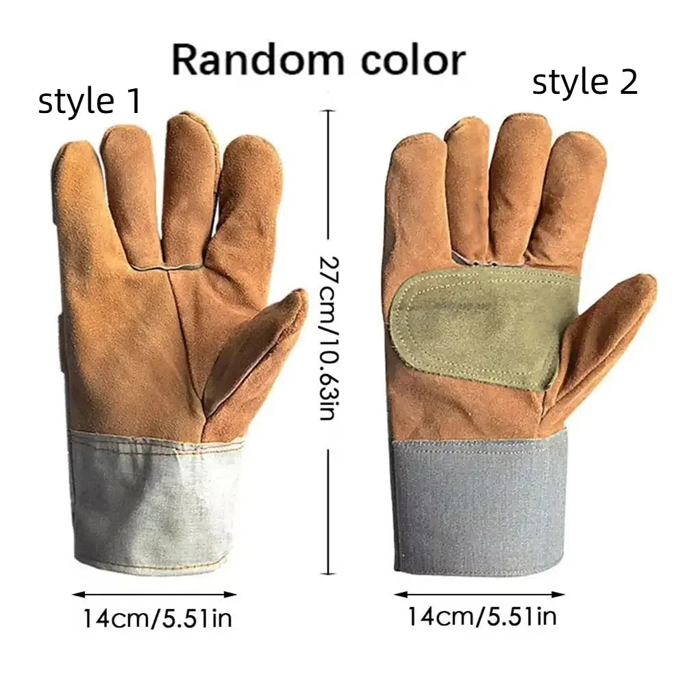 1 Pair Abrasion Resistant Leather Work Gloves Thickened Labor Protection Cowhide Welding Gloves Comfortable Heat Resistant Peaceful Pleasures Health and Wellness