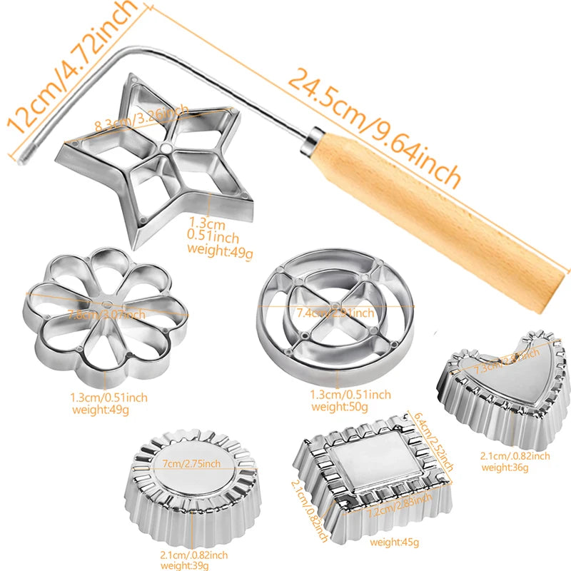 Cast Rosette Iron Mold Set 2/4/7Pcs Bunuelos Mold With Handle Timbale Pastry Tools Achappam Cookie Maker Peaceful Pleasures Health and Wellness