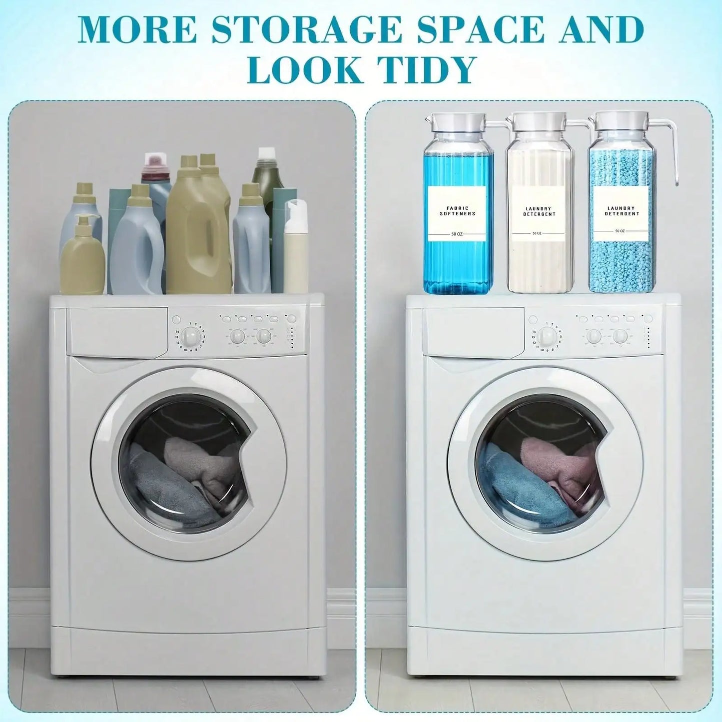 Laundry Detergent & Fabric Softener Dispenser with Labels & Measuring Cups (1 or 2 Pack)