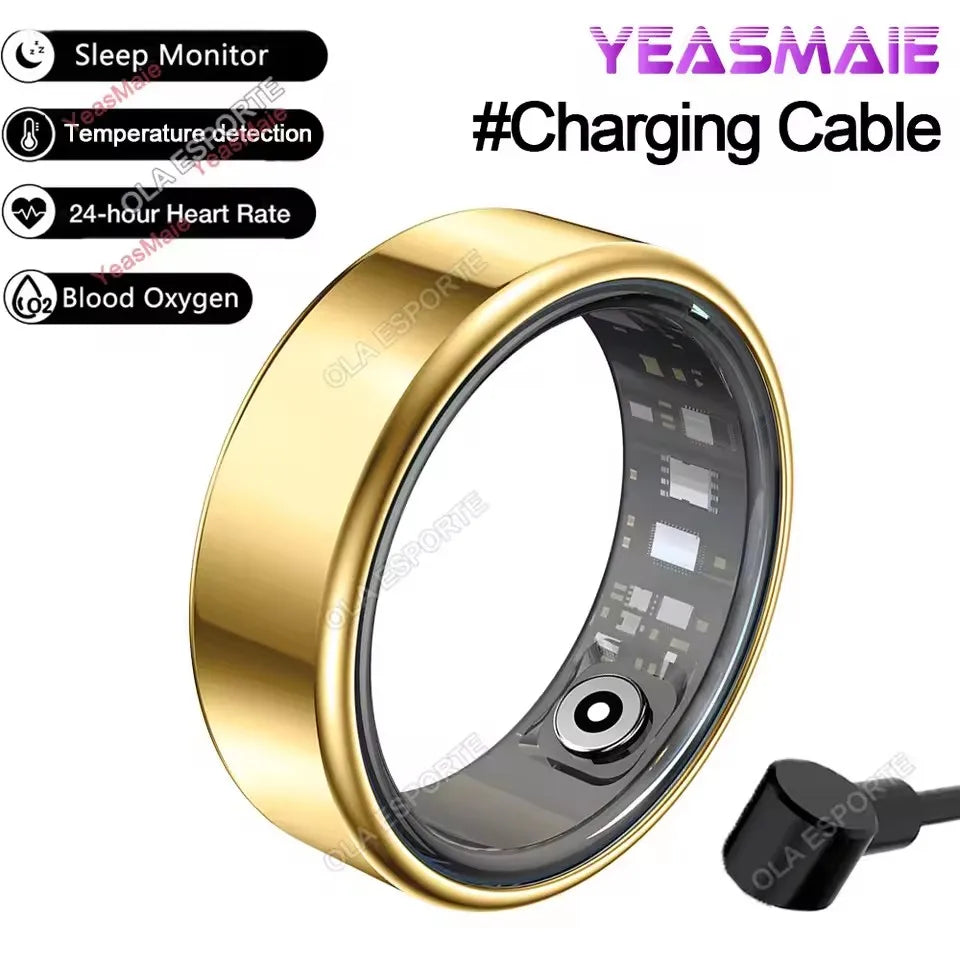 NEW R09 Smart Ring Men Women with Charging Case,Heart Rate Blood Oxygen,Skin Temperature Monitor,5ATM Waterproof For Android iOS Peaceful Pleasures Health and Wellness Gold 8
