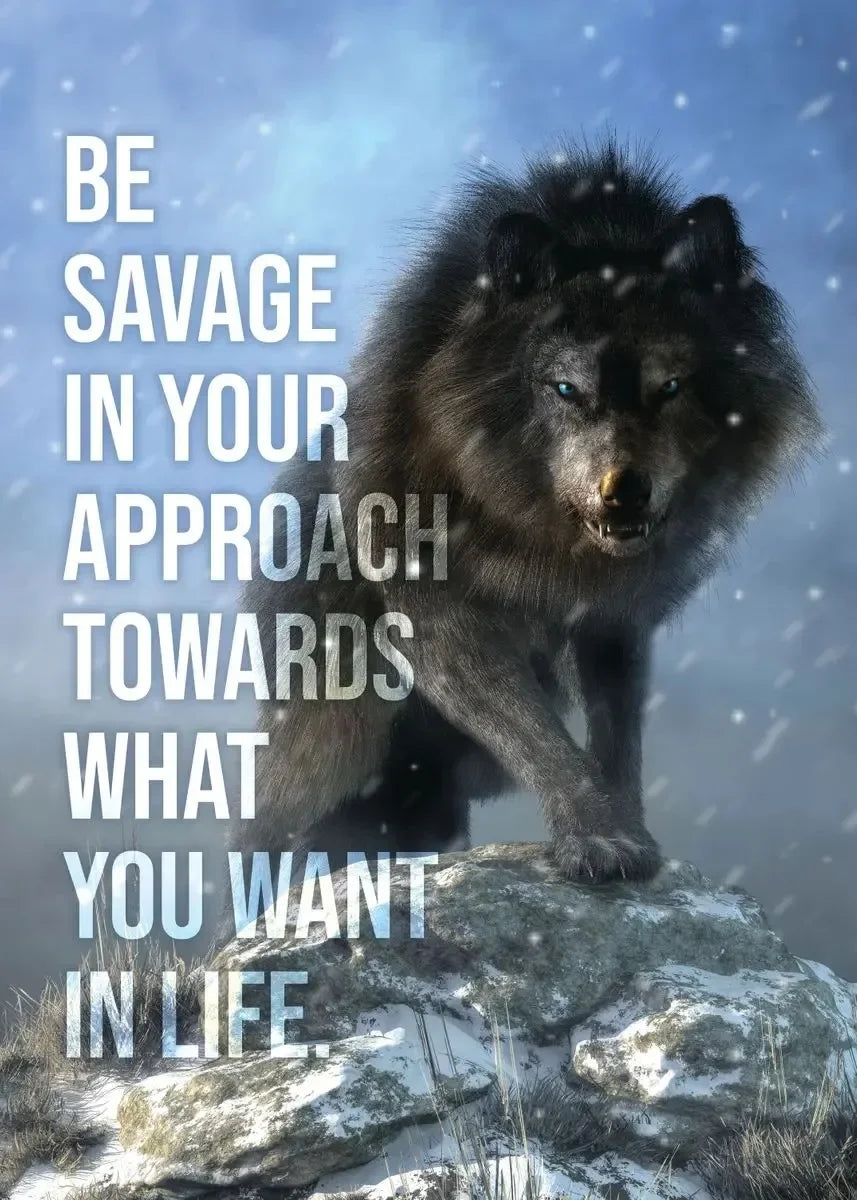 Mindset Is Everything Canvas Wall Art | Lion Wolf Tiger Poster