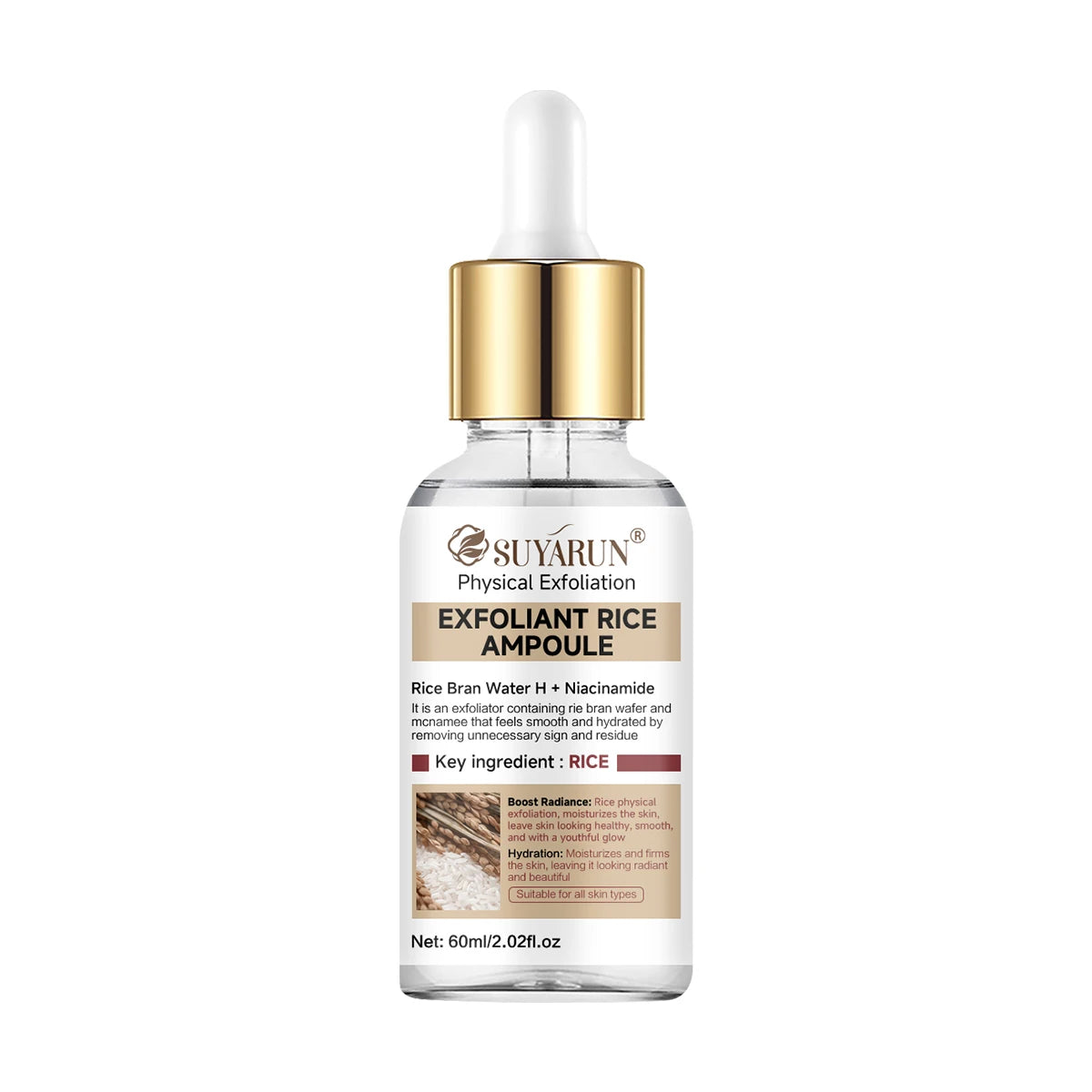 SUYARUN Rice Exfoliating Essence - Brightening Hydrating Gel, Gentle Peel Treatment with Rice Extract for All Skin Types. Peaceful Pleasures Health and Wellness 60ml