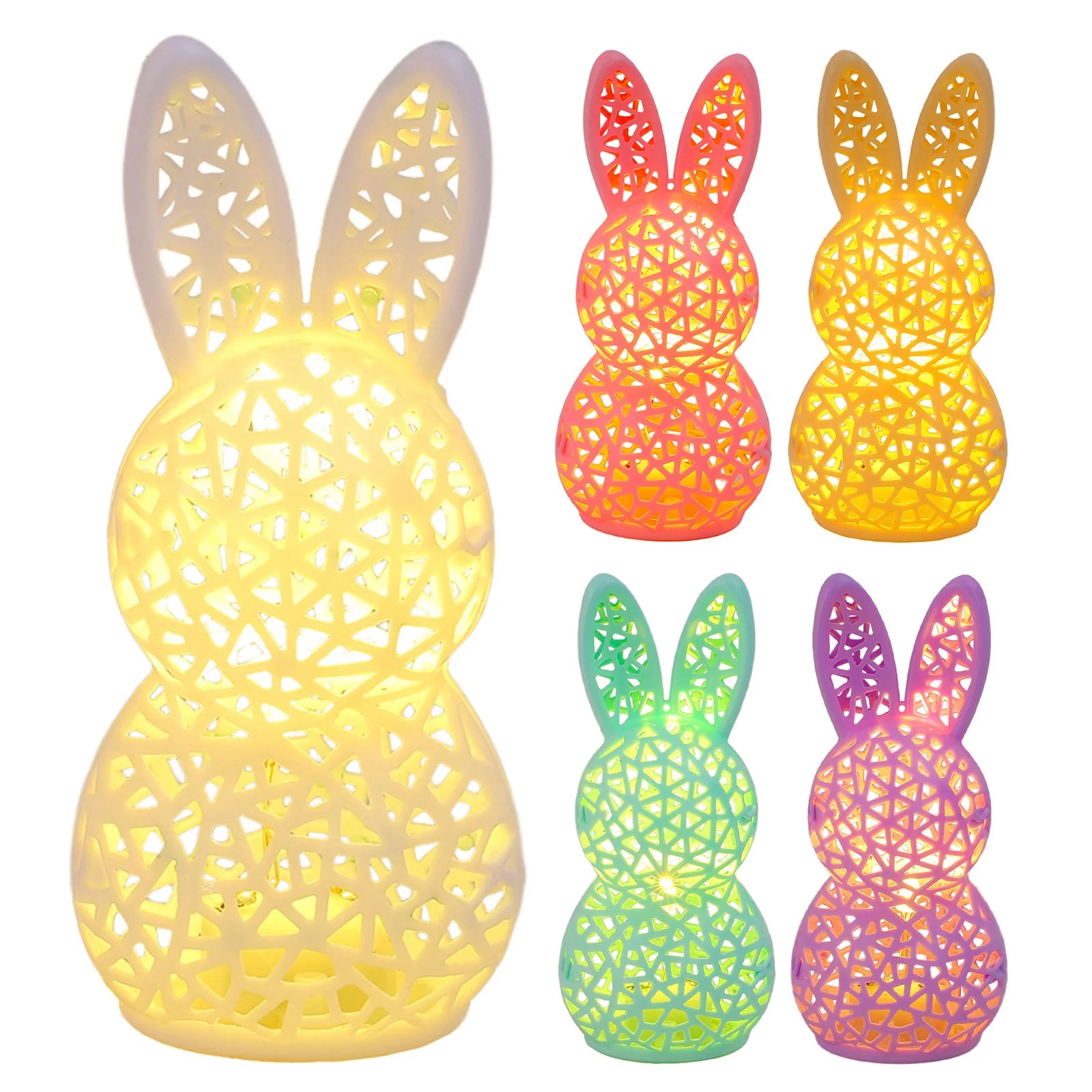 Easter Portable Animal Nightlight 3D Printed LED Lighted Hollow Out Bunny Figurine Party Favors Easter Basket Stuffers for Kids Peaceful Pleasures Health and Wellness