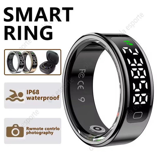 LED Hd Screen Smart Ring Tiktok Control Men Ring 5ATM Waterproof Heart Rate Sleep Monitor Women Smartring 100+Sports Model Ring Peaceful Pleasures Health and Wellness
