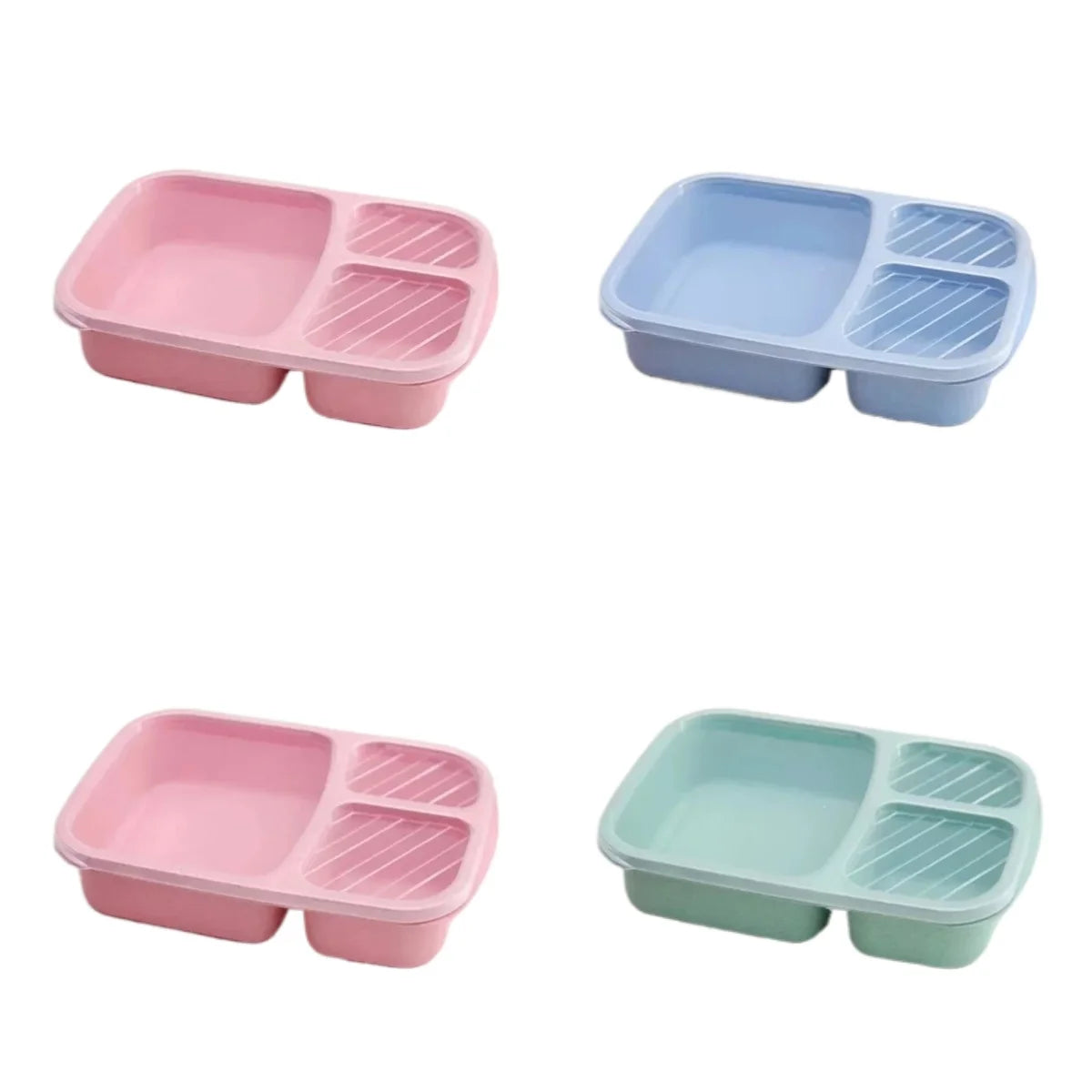 1/2pcs Bento Lunch Box Set 3 Compartment Food Storage Containers Wheat Straw Meal Prep Lunch Box Plastic Food Storage Containers Peaceful Pleasures Health and Wellness 2pink 1blue 1green