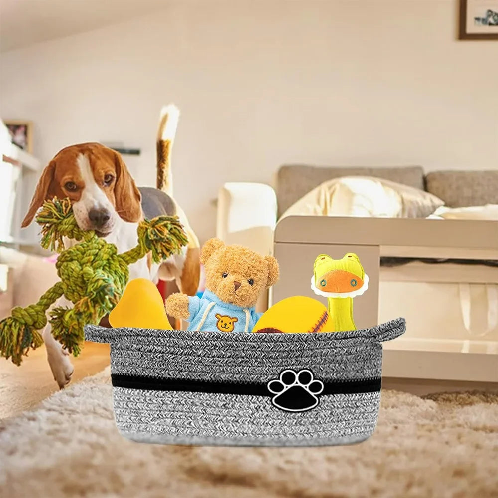 Woven Cotton Rope Storage Basket with Handle | Toy Organizer