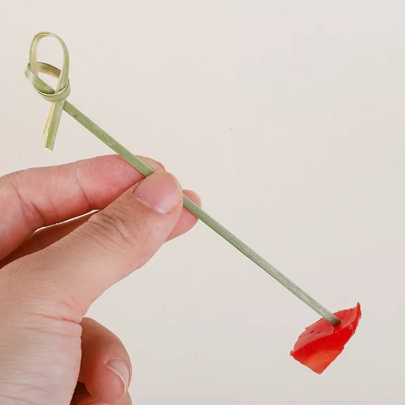100Pcs Disposable Bamboo Tie Knotted Skewers Twisted Ends Cocktail Food Fruit Picks Fork Sticks Buffet Cupcake Topper Peaceful Pleasures Health and Wellness