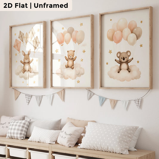 3-Piece Cartoon Balloon Bear Rabbit Canvas Wall Art Print Set Canvas Wall Art Set Peaceful Pleasures Health and Wellness GP125-3pcs 60x80cm Unframed